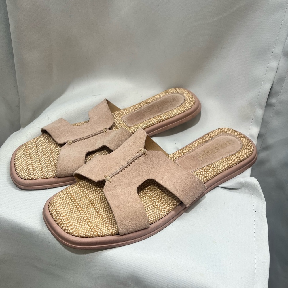 Cristina Francini Blush Pink Suede Slide Sandals Women’s Size 8 Textured Footbed - Picture 5 of 8